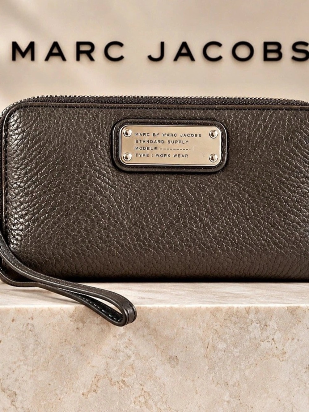 Marc by Marc Jacobs Dark Brown Pebbled Leather Zip Around Wristlet Wallet